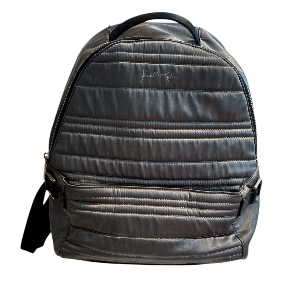 Kendall & Kylie Quilted Backpack Padded Neutral Zipper Close Gray Black
